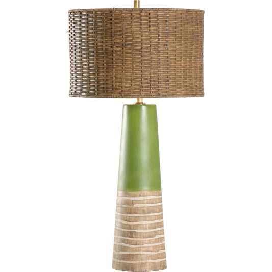 Manila Palm Lamp by Wildwood in green, brown glaze. Made from unique in a eclectic & global style.