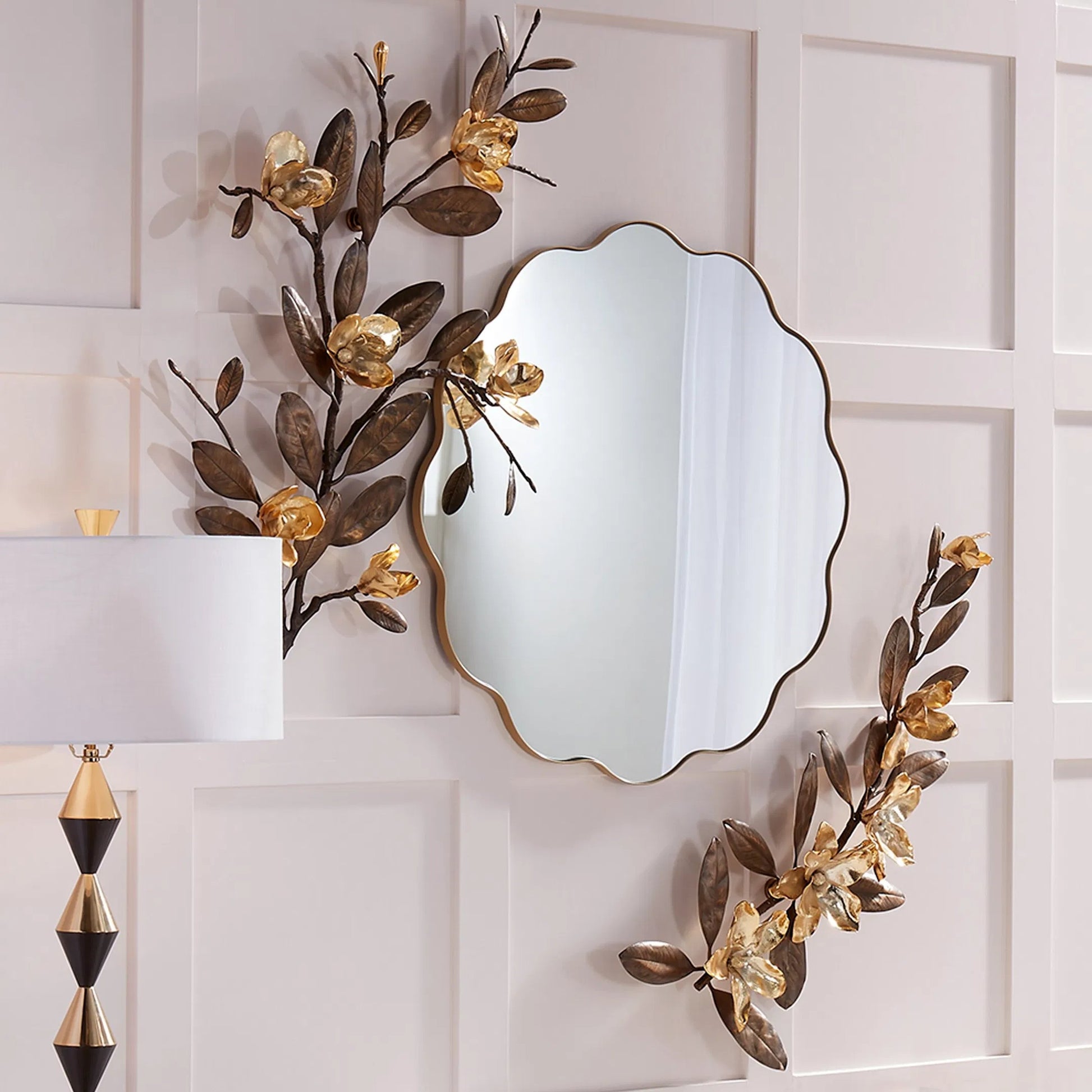 Magnolia Branch Wall Art by Global Views in antique brass, gold. Made from brass in a modern style.