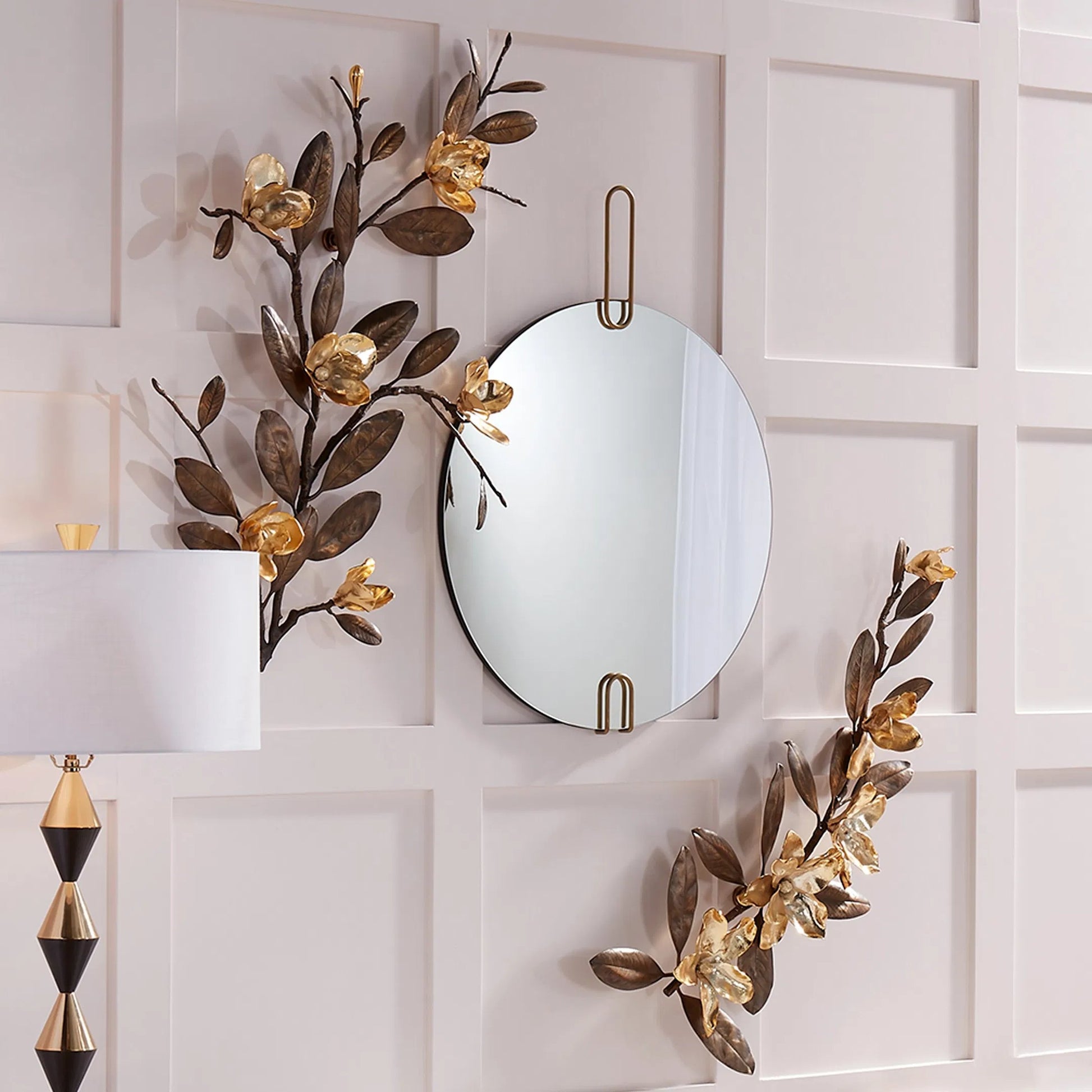 Magnolia Branch Wall Art by Global Views in antique brass, gold. Made from brass in a modern style.