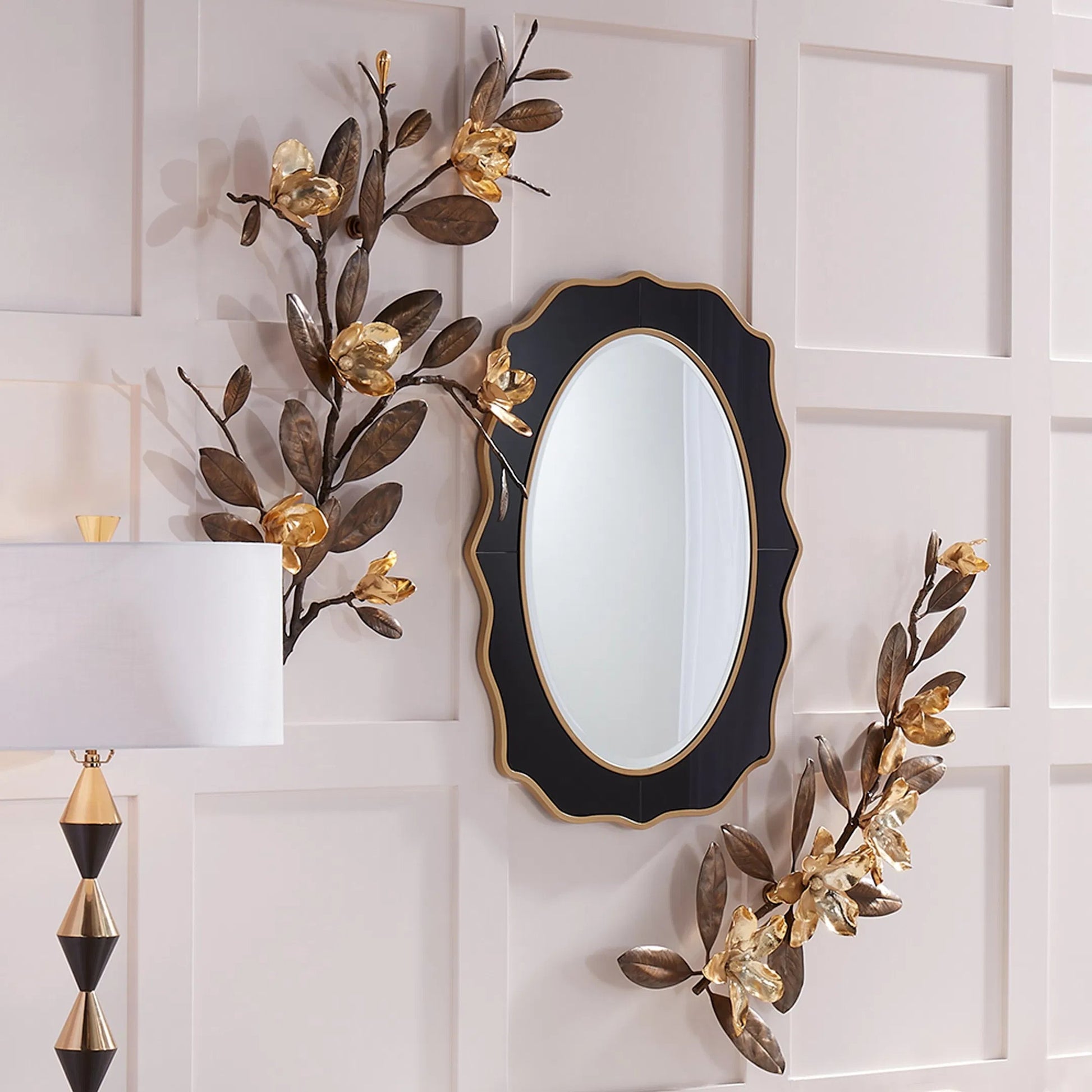 Magnolia Branch Wall Art by Global Views in antique brass, gold. Made from brass in a modern style.