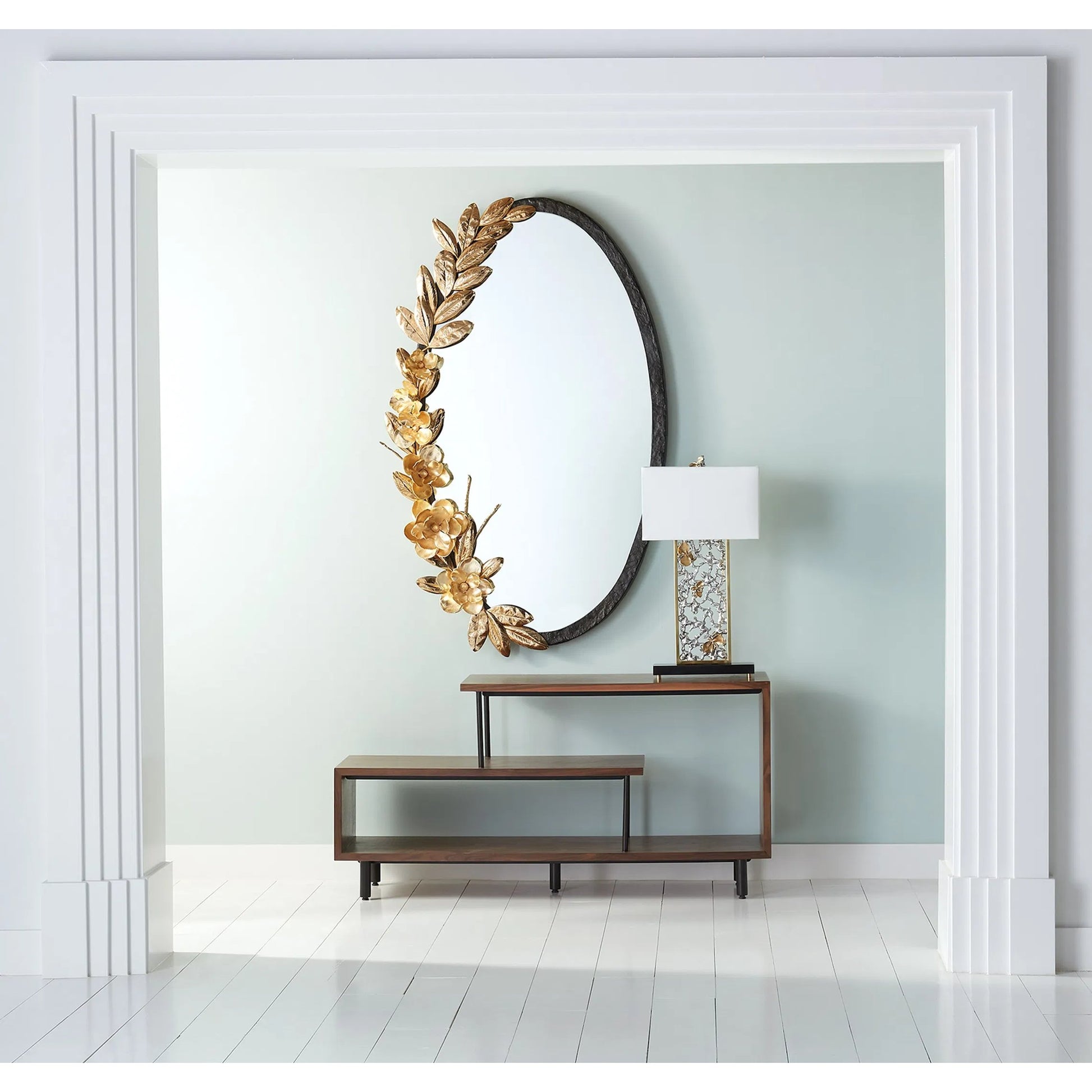 Magnolia Branch Mirror by Global Views in antique brass, gold. Made from aluminium, brass, mirror in a modern style.
