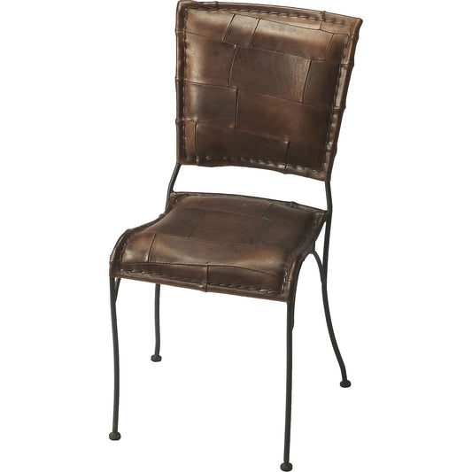 Maverick Side Chair by Butler Specialty Company in dark brown and brown leather. Made from iron, leather, urethane foam in a modern style.