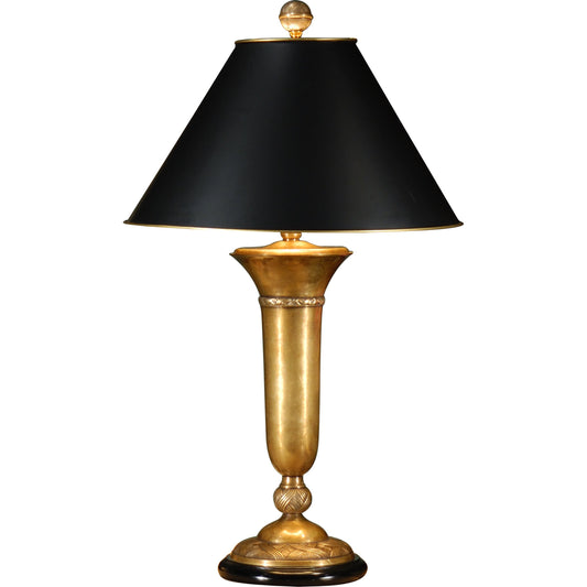 Cedric Lamp by Wildwood in hand rubbed patina, black. Made from brass in a traditional style.