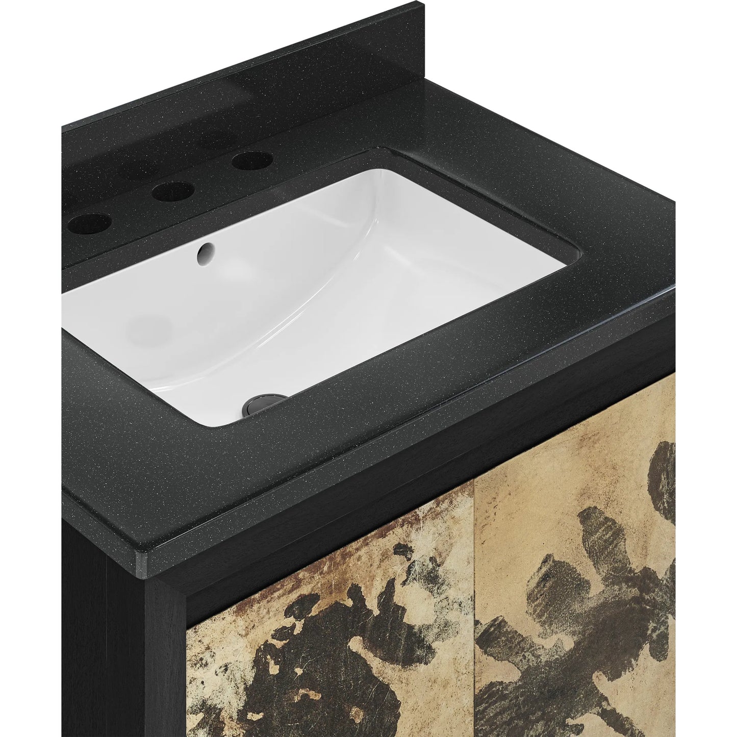 002 SI-2387060 | Additional Silo | Karlson 36" Vanity with Undermount Sink by Currey and Company in stained vellum, caviar black, faux bone. Made from oak solids, veneer, leather vellum, granite, vitreous china in a unique style.