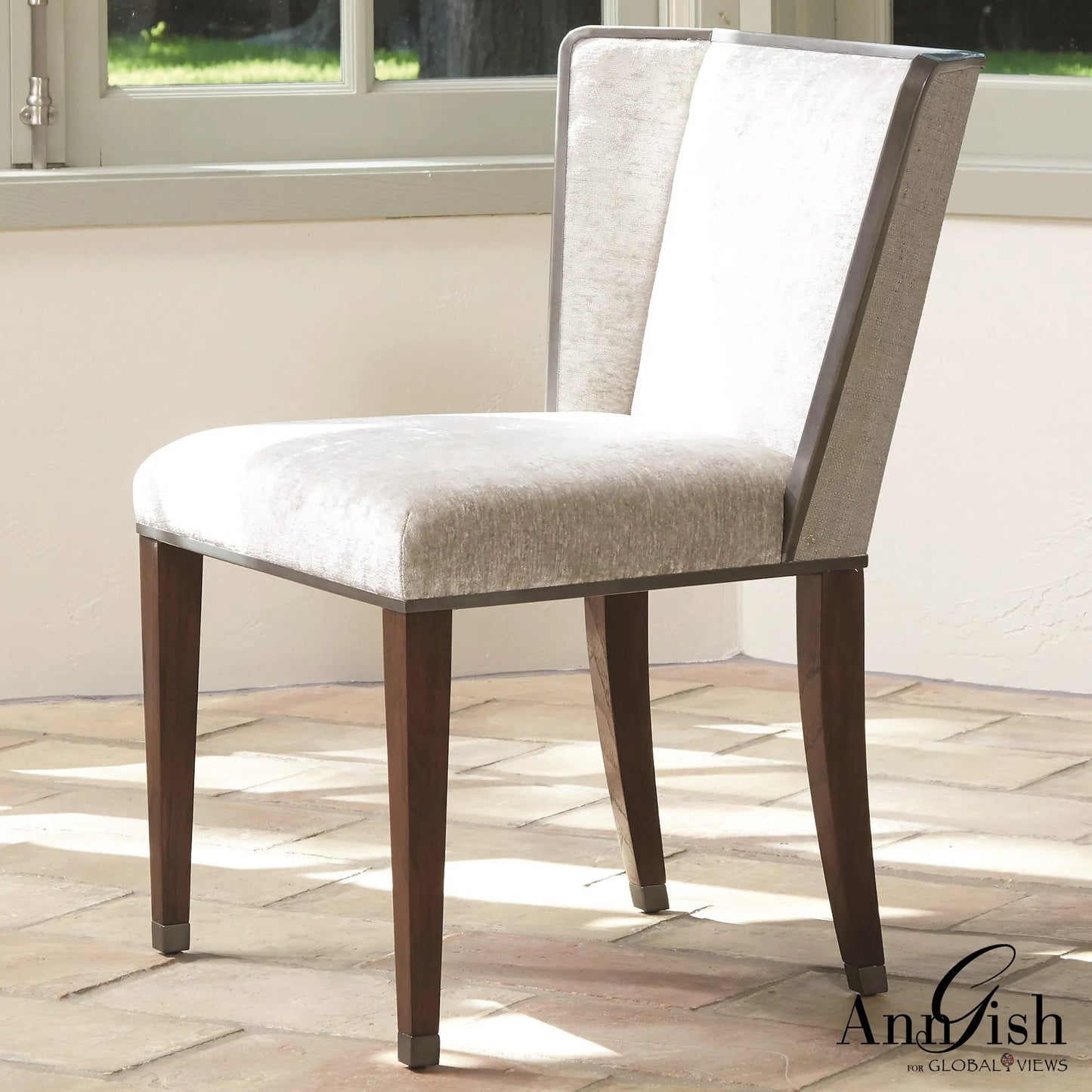 008 SR-700749 | Additional Silo | Argento Chair by Global Views in pewter. Made from acacia, beech, raffia, steel, velvet in a transitional style.