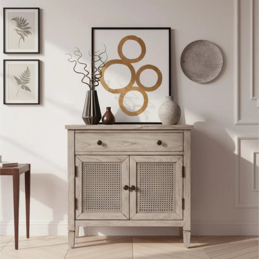 Flagstaff Accent Chest by Butler Specialty Company in gray and desert sand. Made from mindi veneer, particle board, mindi wood, mixed wood, cane, laminated veneer lumber, plywood in a unique style.