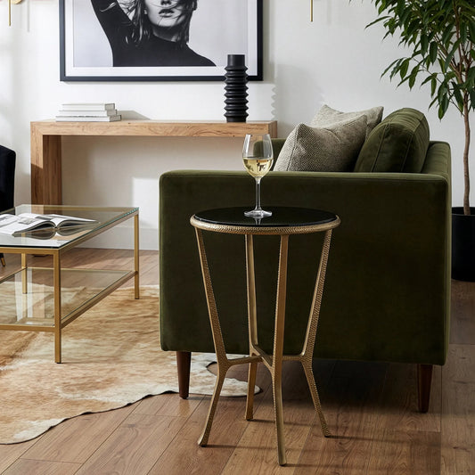 Ivy Side Table by Butler Specialty Company in black, antique gold and antique gold. Made from granite, aluminum, mdf in a unique style.