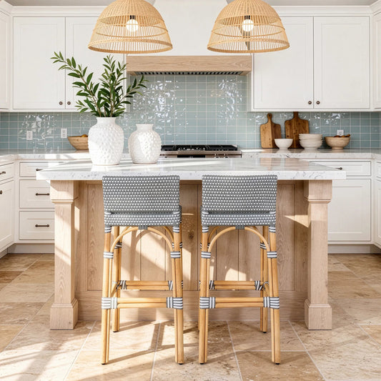 Serienna Bar Stool by Butler Specialty Company. Made from rattan, polyurethane synthetic rattan in a unique style.