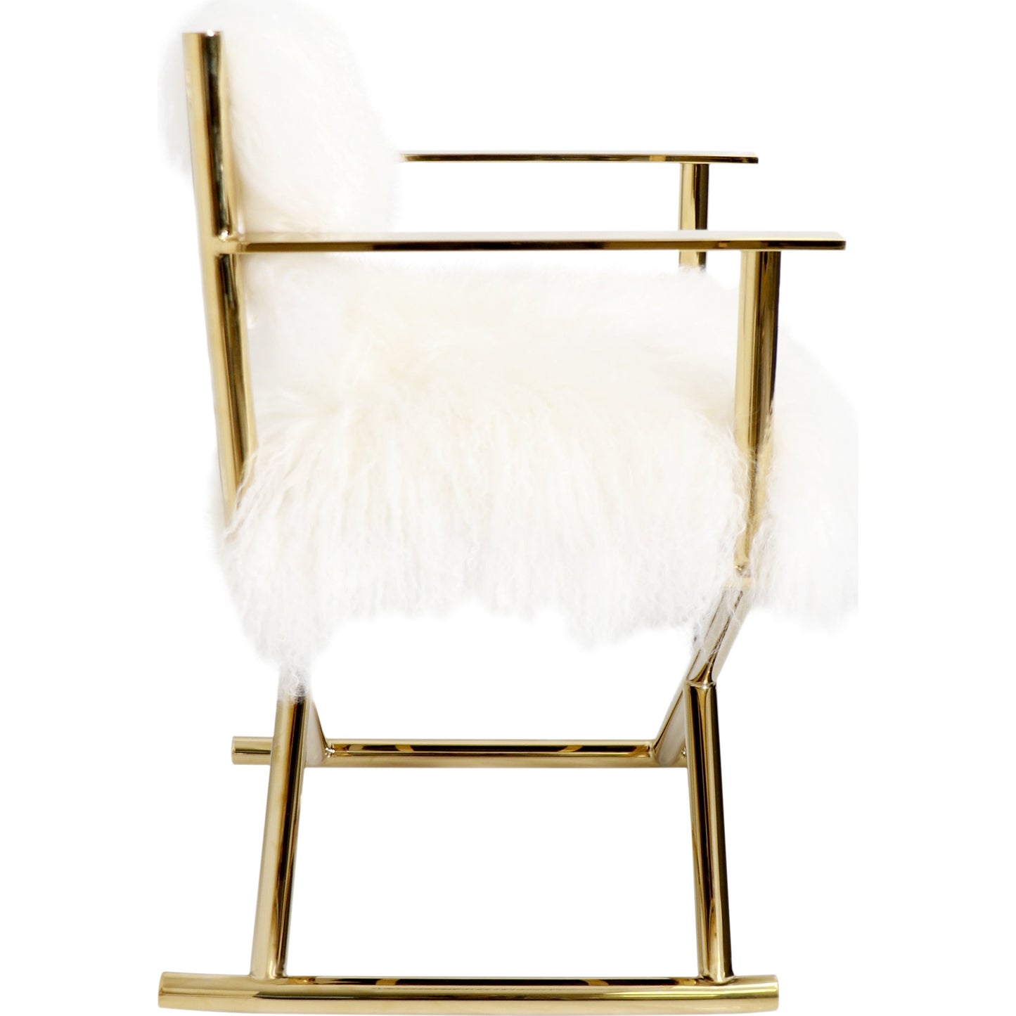 003 SR-777575 | Additional Silo | Mongolian Director's Chair by Pasargad Home in gold and white, gold. Made from mongol fur in a eclectic & global style.