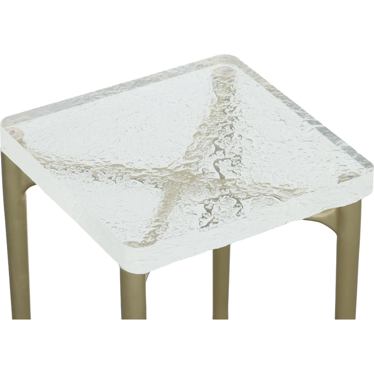 004 SI-2635732 | Closeup | Libby Langdon Mangold Drink Table by Fairfield Chair in gold and champagne. Made from glass, stainless steel in a unique style.