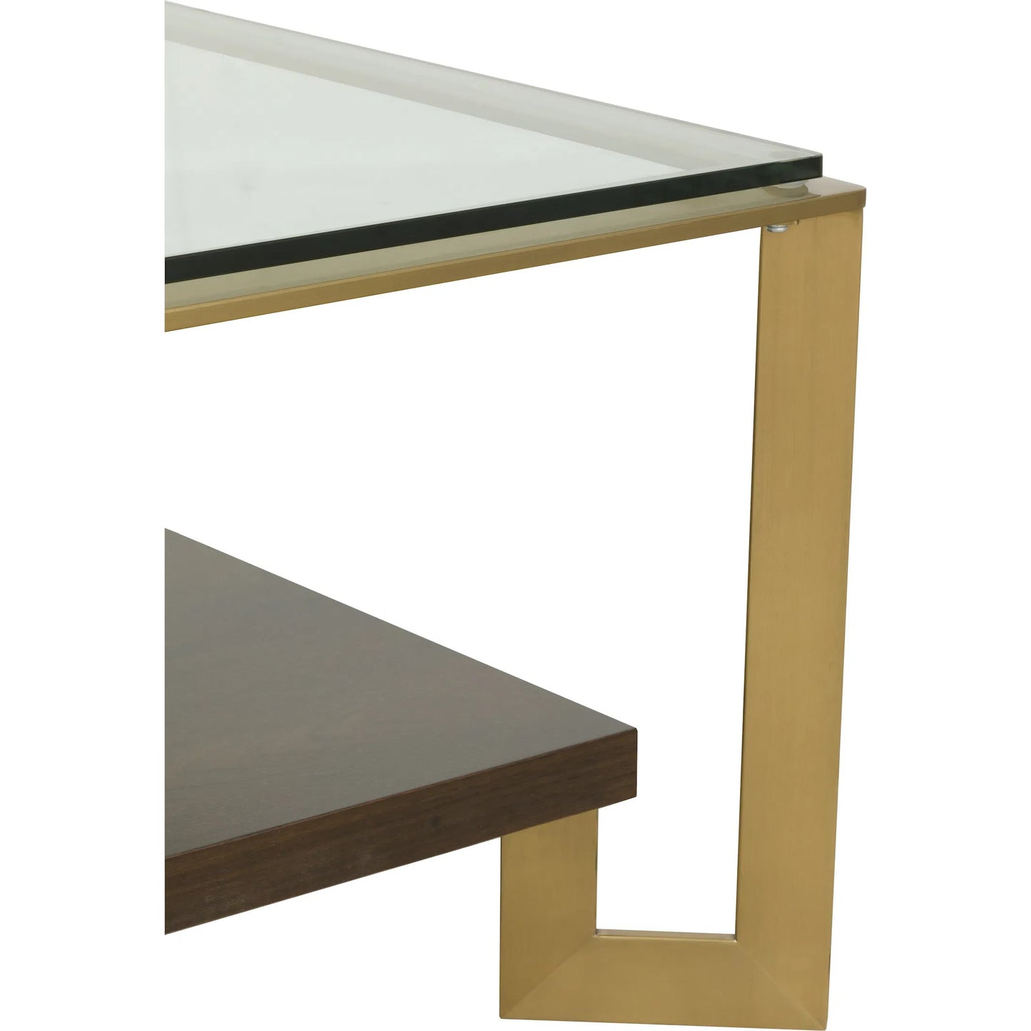 004 SI-2635740 | Closeup | Libby Langdon Cannon Cocktail Table by Fairfield Chair in brown and smoked stone. Made from stainless steel, walnut solids, veneers, glass in a unique style.