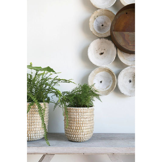 Tejida Basket by Accent Decor in white. Made from natural fibers in a cottage & farmhouse style.
