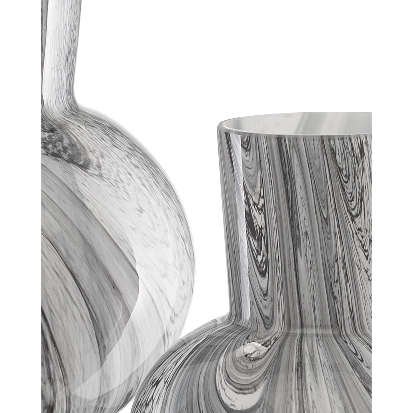 002 SR-823775 | Closeup | Stormy Sky Glass Vase by Currey and Company in black, white. Made from mouth blown glass in a transitional style.