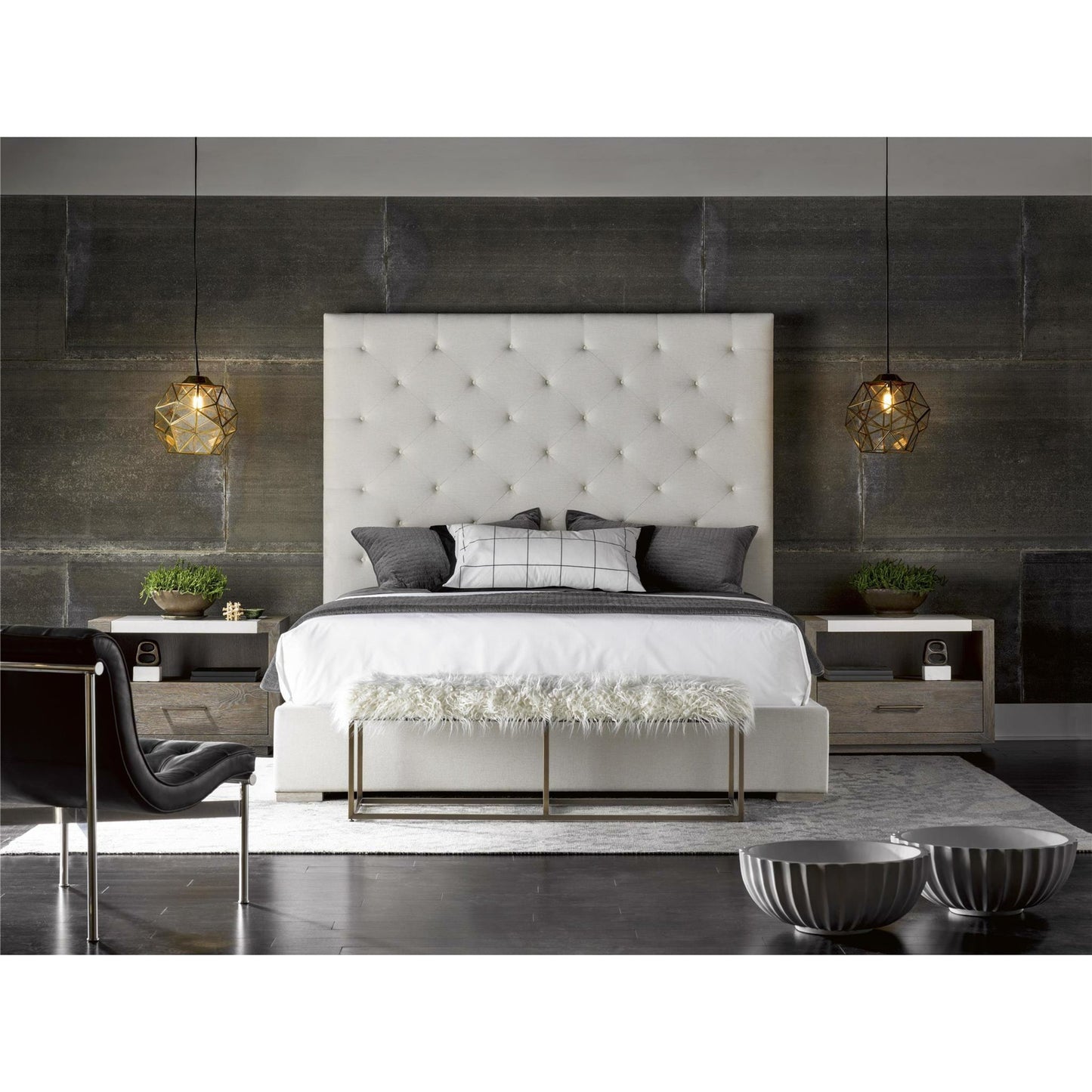 002 SR-813458,SR-813459 | Lifestyle | Modern Brando Bed by Universal Furniture in bronze and quartz. Made from waltz 100% olefin in a modern style.