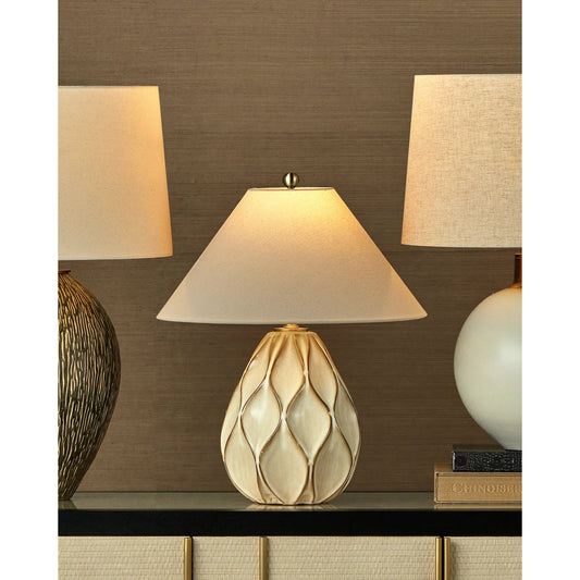 Edgemoor Table Lamp by Currey and Company in beige, dark brown, light antique brass. Made from ceramic, metal in a modern style.