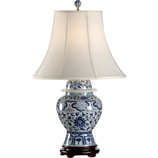 Indigo Garden Lamp by Wildwood in hand painted, espresso. Made from ceramic, porcelain in a traditional style.