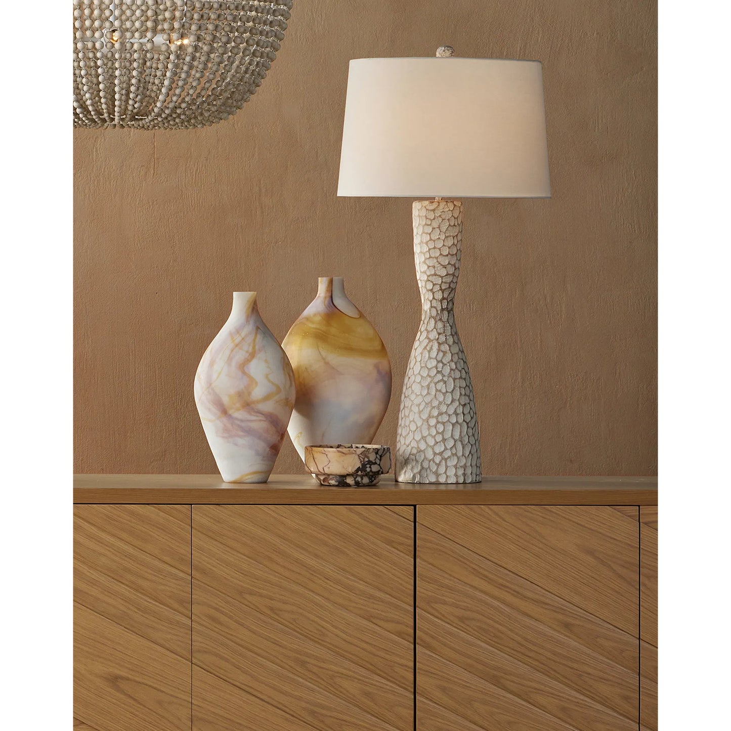 005 SI-2257362 | Lifestyle | Edwell Table Lamp by Currey and Company in whitewash. Made from wood in a modern style.