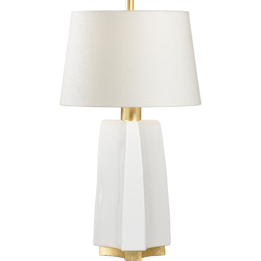 001 SR-384594 | Primary Silo | Triptic Lamp by Wildwood in snow white glaze, gold leaf. Made from ceramic, porcelain in a modern style.