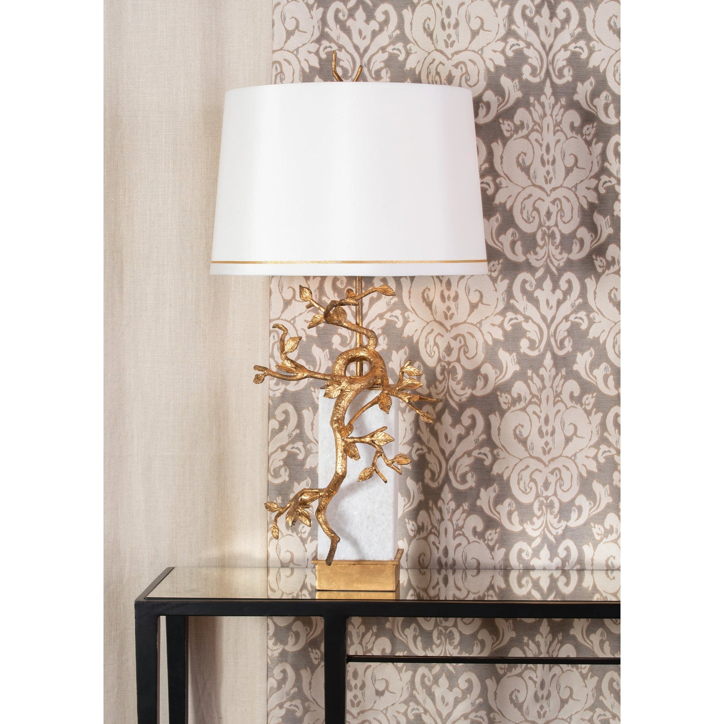 005 SR-384447 | Additional Silo | Fujian Lamp by Wildwood in natural white, antique gold leaf. Made from stone, iron in a transitional style.