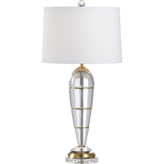 Peninsula Lamp by Wildwood in clear, antique patina. Made from crystal, brass in a transitional style.
