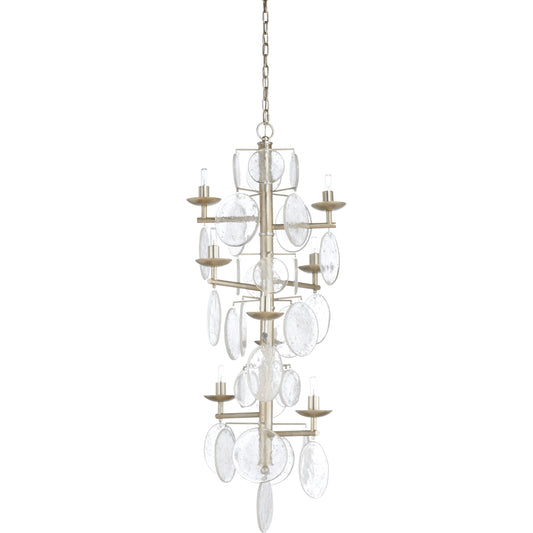 Liza Chandelier by Wildwood in clear, silver leaf. Made from glass, iron in a modern style.
