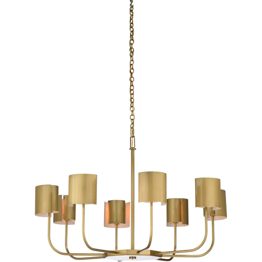 Castle Yard Chandelier by Wildwood in antique brass. Made from steel in a modern style.