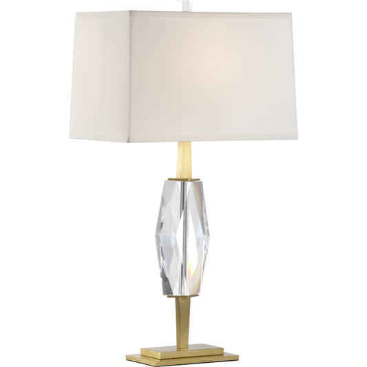 Copious Lamp by Wildwood in clear, brushed brass. Made from crystal in a modern style.