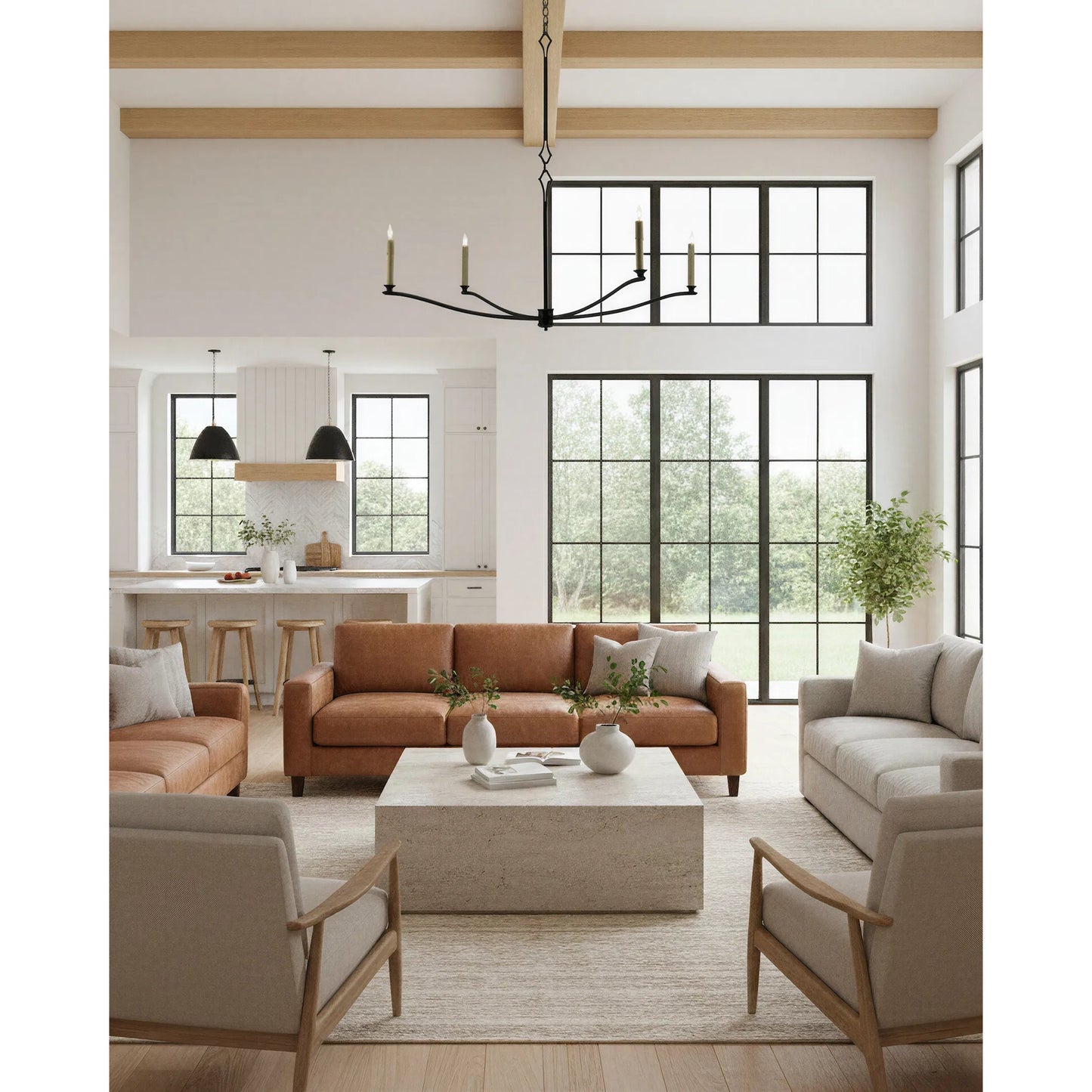 004 S-223642 | Lifestyle | Knole Chandelier by Currey and Company in french black. Made from wrought iron in a rustic style.