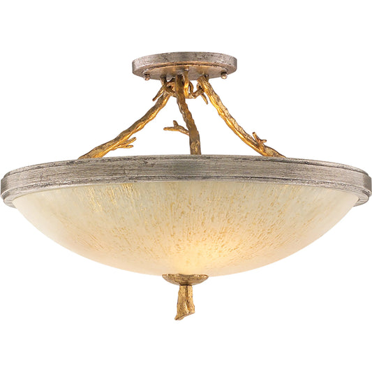 Parc Royale Semi Flush by Corbett in gold and silver leaf. Made from hand worked iron in a cottage & farmhouse style.