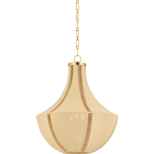 Cascade Lake Pendant by Hudson Valley in aged brass. Made from natural woven in a modern style.