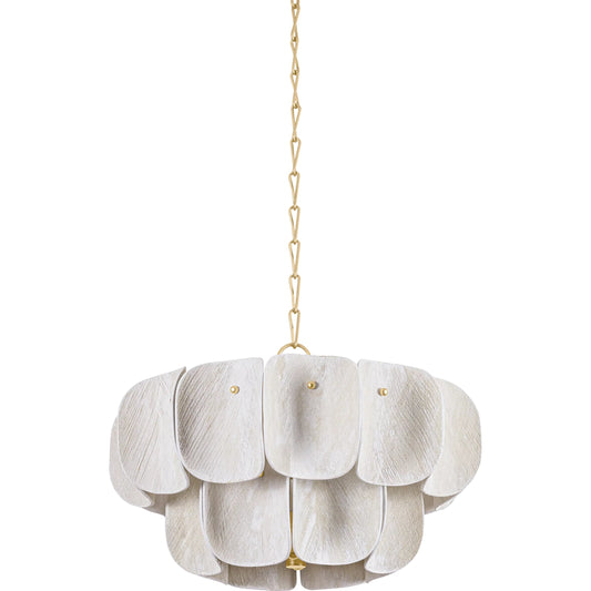 Amalfi Chandelier by Hudson Valley in vintage gold leaf. Made from iron in a modern style.