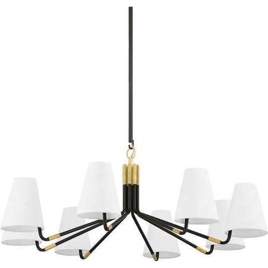 Stanwyck 8 Light Chandelier by Hudson Valley in aged brass, distressed bronze. Made from steel in a modern style.