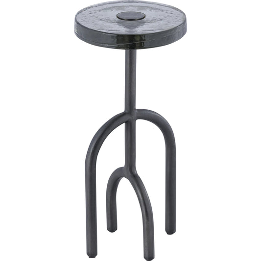 Grove Drinks Table by Currey and Company in black nickel, clear. Made from cast aluminum, cast glass in a modern style.