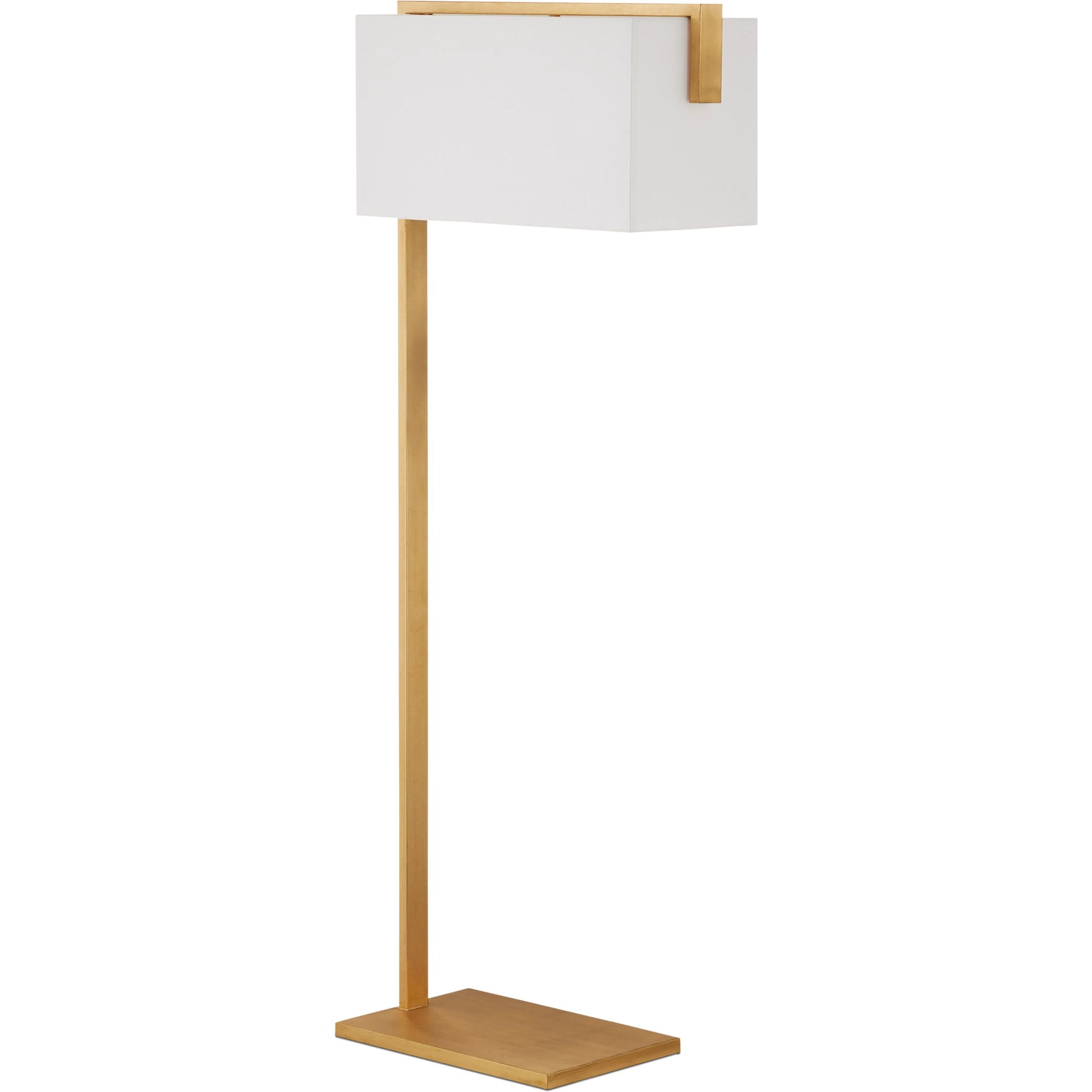 Gambit Floor Lamp by Currey and Company in contemporary gold leaf. Made from metal in a modern style.