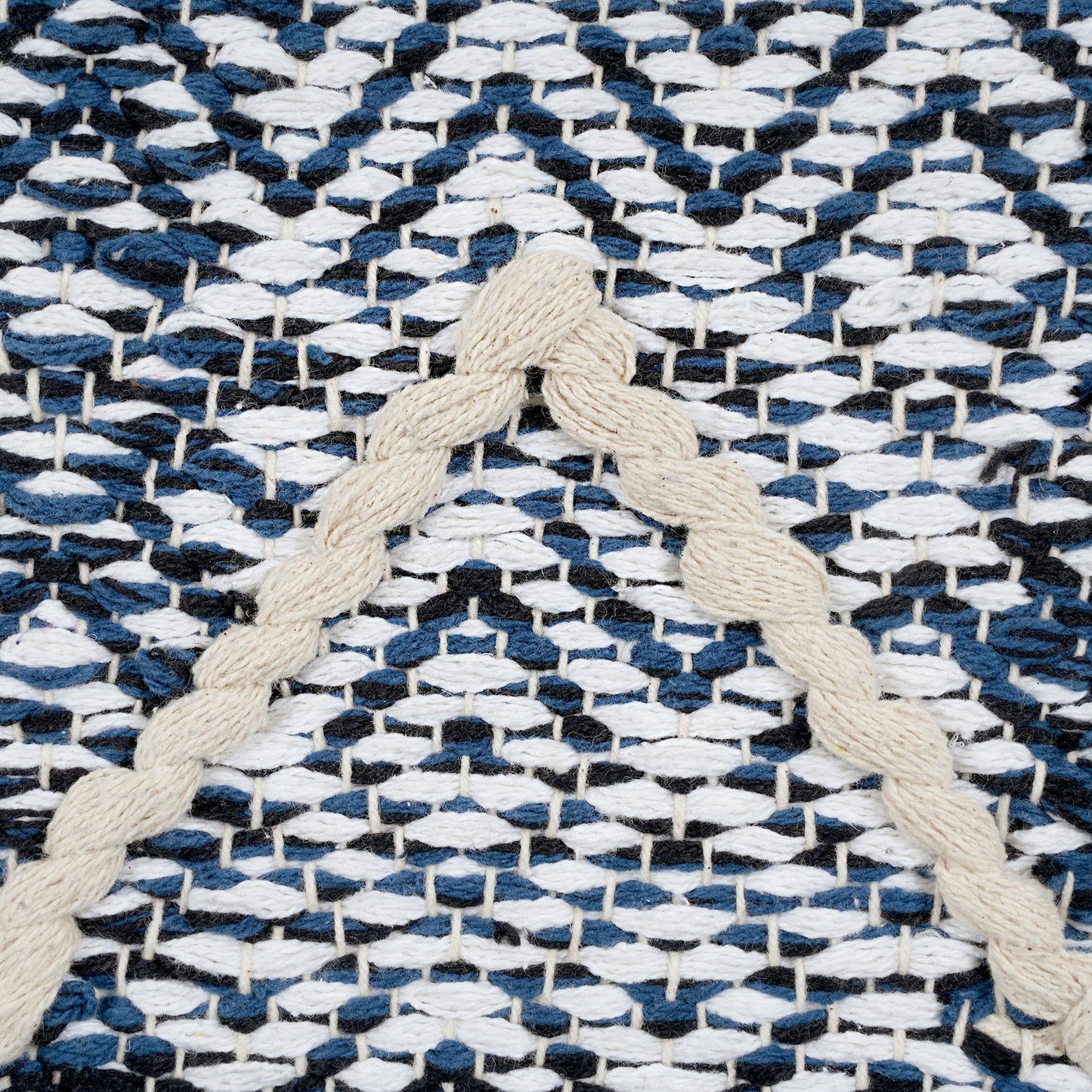 003 SI-2030358 | Closeup | Grand Canyon Blue Pouf by Pasargad Home in blue. Made from cotton in a modern style.