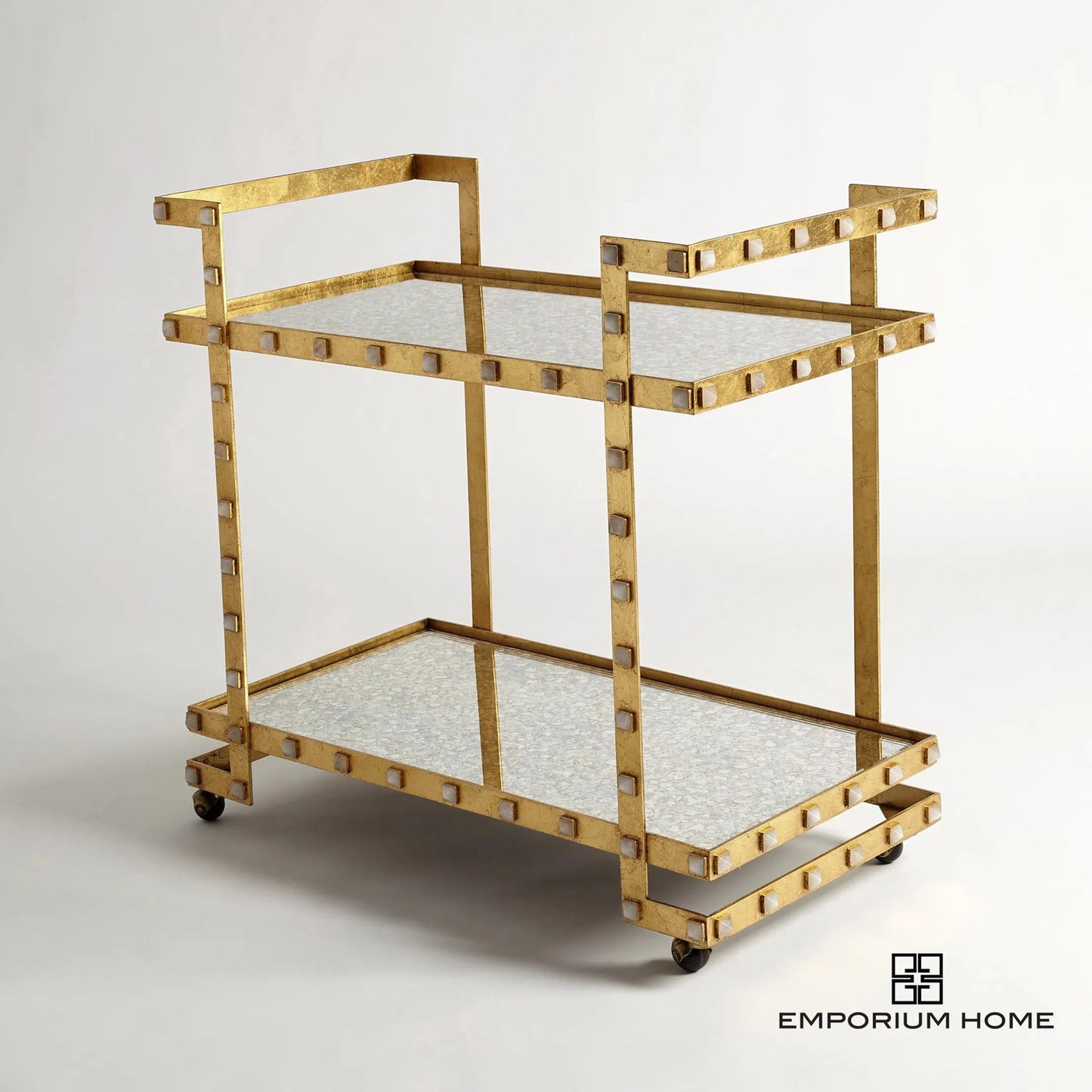 002 SI-2446446 | Additional Silo | Quartz Stud Bar Cart by Global Views in gold leaf. Made from steel, quartz, mdf in a unique style.