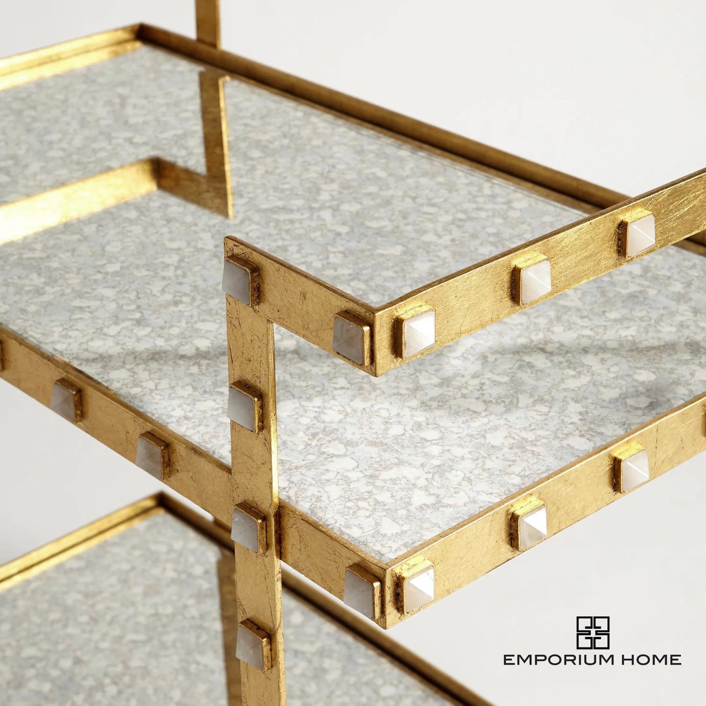 003 SI-2446446 | Additional Silo | Quartz Stud Bar Cart by Global Views in gold leaf. Made from steel, quartz, mdf in a unique style.