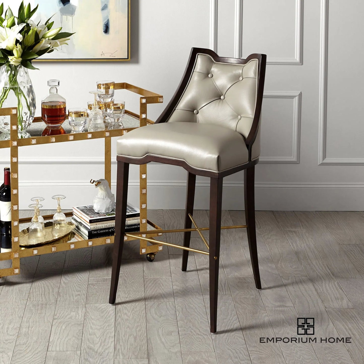 004 SI-2446446 | Additional Silo | Quartz Stud Bar Cart by Global Views in gold leaf. Made from steel, quartz, mdf in a unique style.