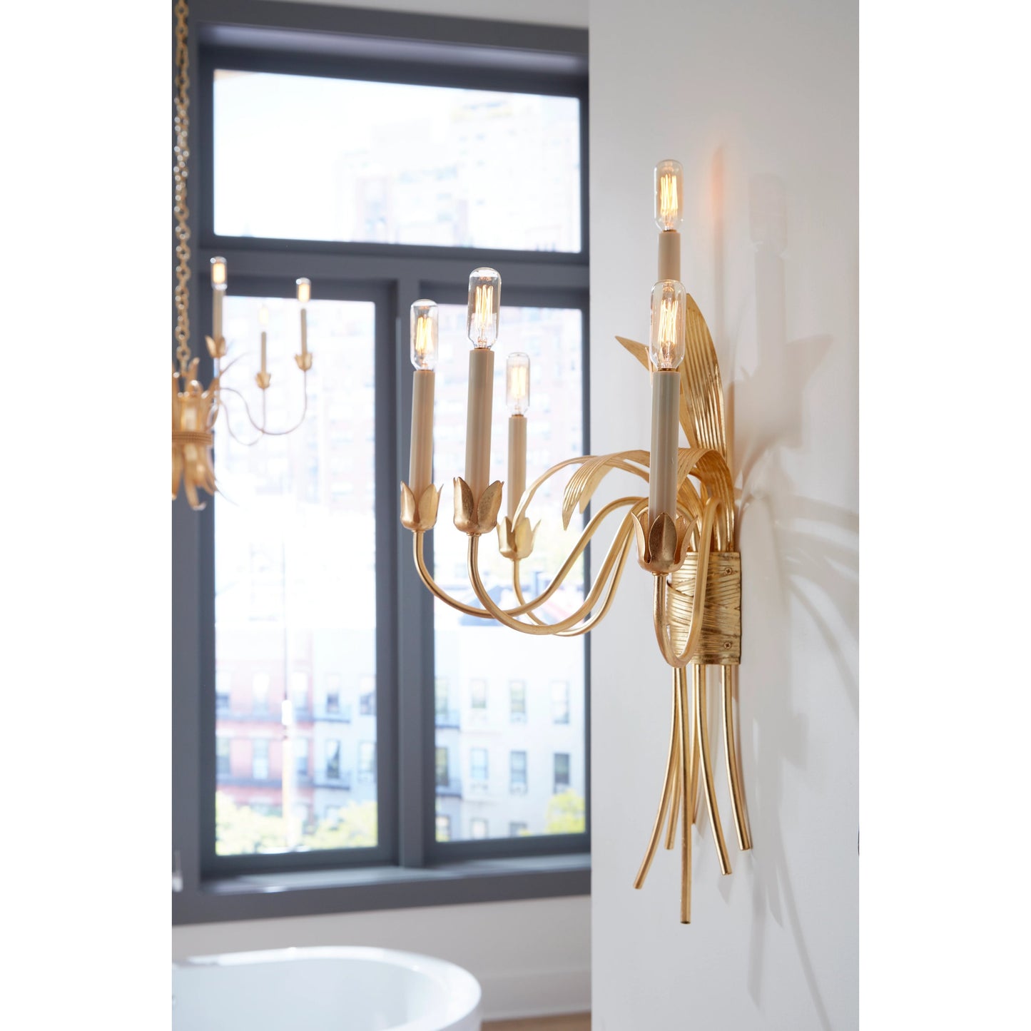 006 SR-837227 | Lifestyle | Mignon Chandelier by Wildwood in gold leaf. Made from iron in a transitional style.