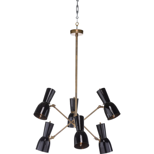 Thayer Chandelier by Wildwood in matte black, gold interior. Made from steel in a modern style.