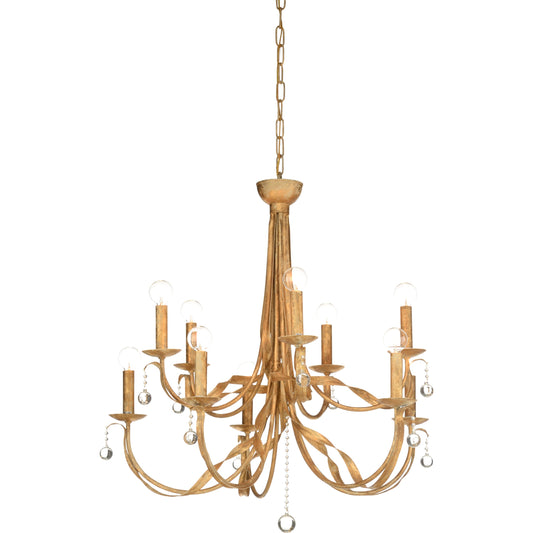 Reed 10 Light Chandelier by Wildwood in gold clay, clear. Made from iron/crystal in a modern style.