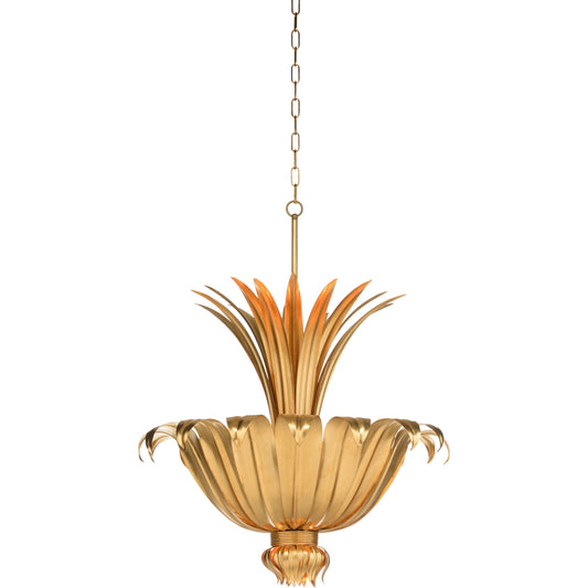 001 SI-2104560 | Primary Silo | Foglia D'oro Chandelier by Wildwood in antique gold leaf. Made from iron in a modern style.