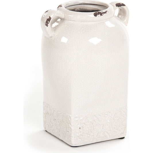 Jar with Handles by Zentique in distressed crackle white and ceramic. Made from ceramic in a traditional style.