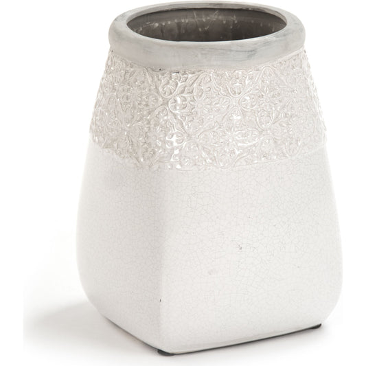 Distressed Pottery Jar by Zentique in distressed crackle white and ceramic. Made from ceramic in a cottage & farmhouse style.
