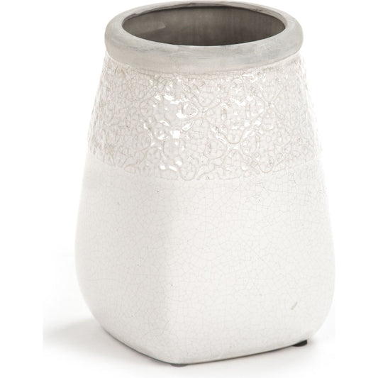 Distressed Pottery Jar by Zentique in distressed crackle white and ceramic. Made from ceramic in a cottage & farmhouse style.