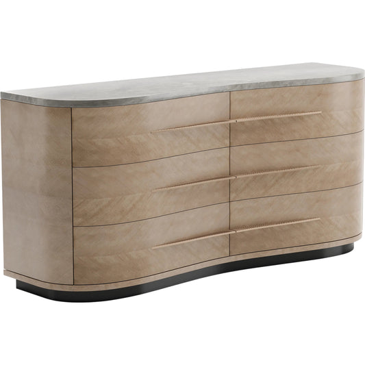Roam Dresser by Caracole in gray, marble, bronze and chocolate koto. Made from marble in a transitional style.