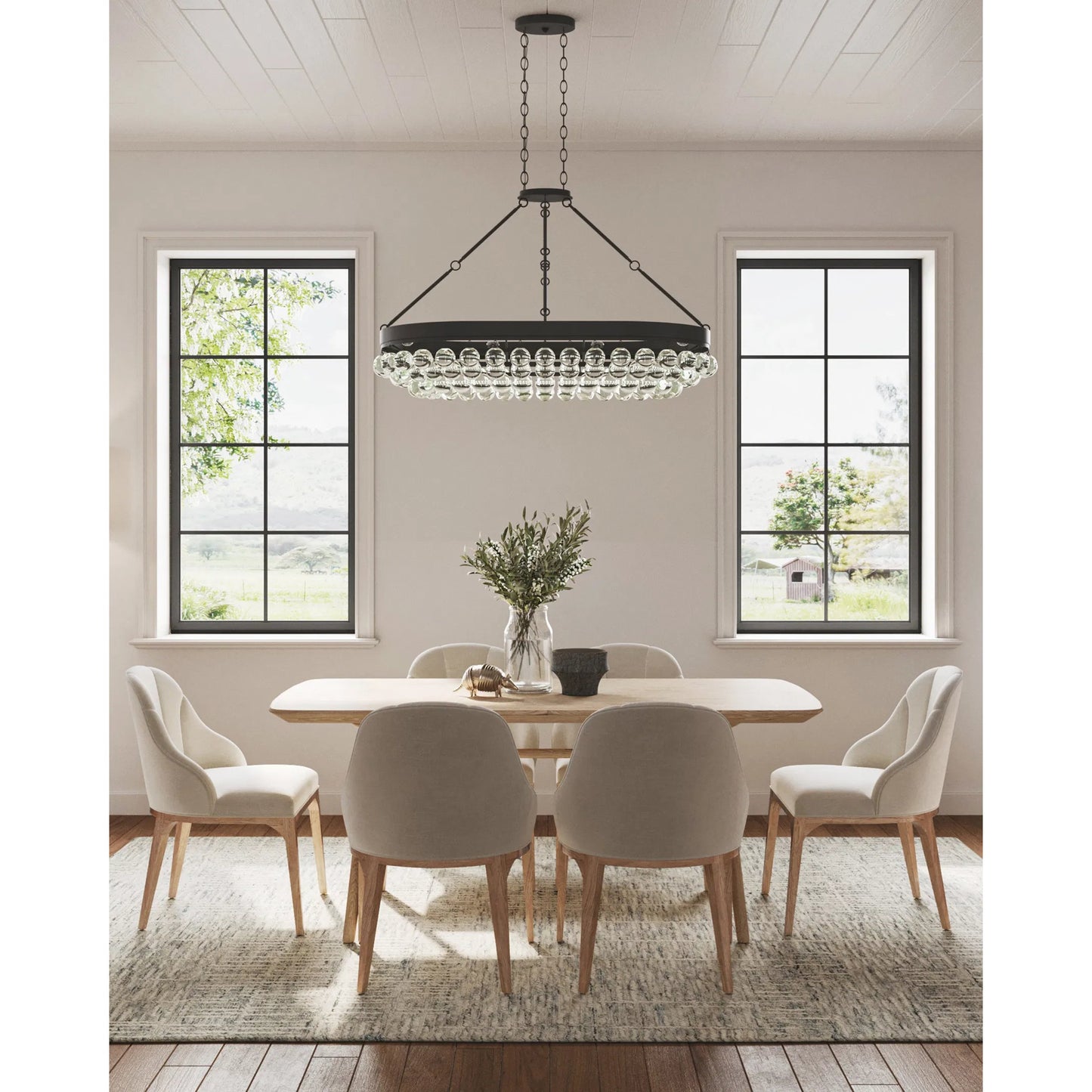 009 S-223963 | Lifestyle | Balthazar Ceiling Mount by Currey and Company in french black. Made from wrought iron, glass in a modern style.