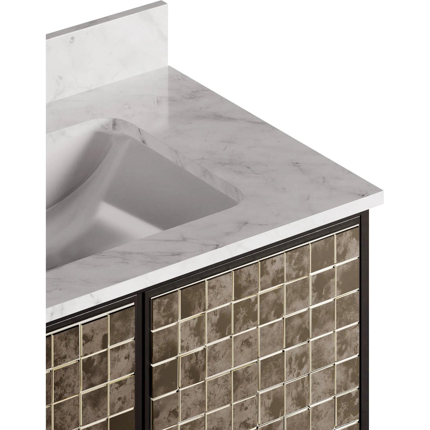 002 SI-2387100 | Additional Silo | Mosaico 36" Vanity with Undermount Sink by Currey and Company in ebony, natural, white, antique mirror. Made from mango wood, carrara marble, vitreous china, glass in a unique style.