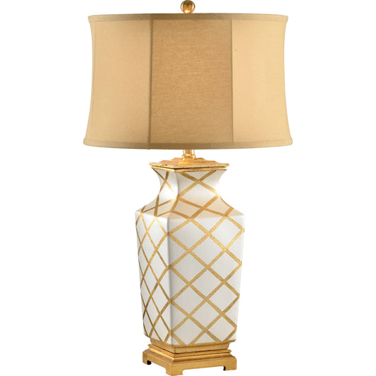 Diamonds Lamp by Chelsea House in hand painted, gold. Made from ceramic, porcelain in a traditional style.