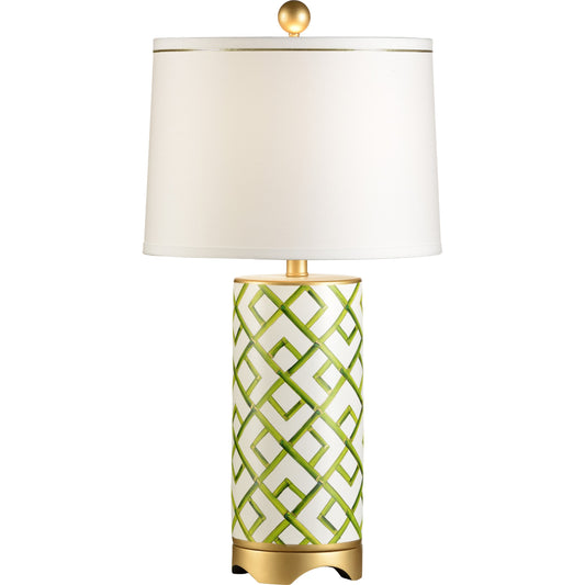 001 SR-381962 | Primary Silo | Bamboo Squares Lamp by Chelsea House in green, white, gold accents. Made from ceramic, porcelain in a transitional style.